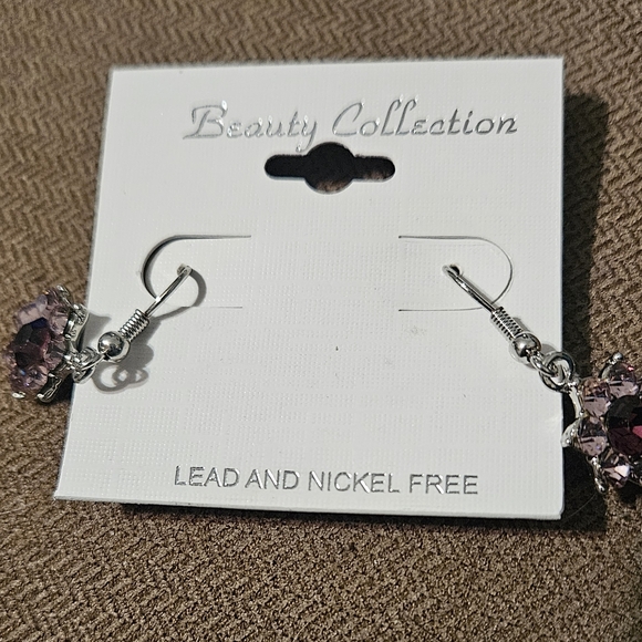 Pink~Purple Rhinestone Flower Drop Earrings - Picture 3 of 3
